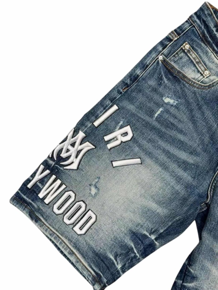 1:1 quality version Hollywood 3D Letter Embroidered Denim Shorts 28972417