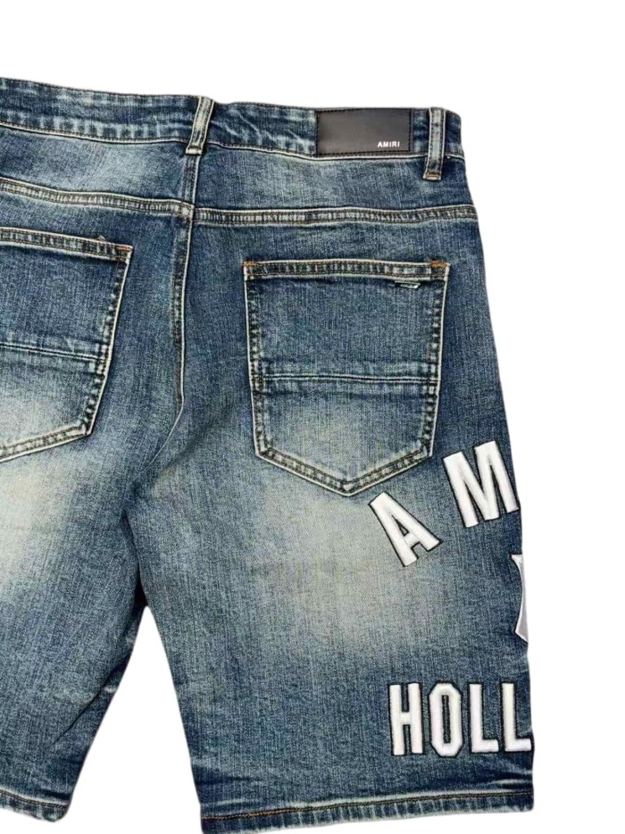 1:1 quality version Hollywood 3D Letter Embroidered Denim Shorts 28972417