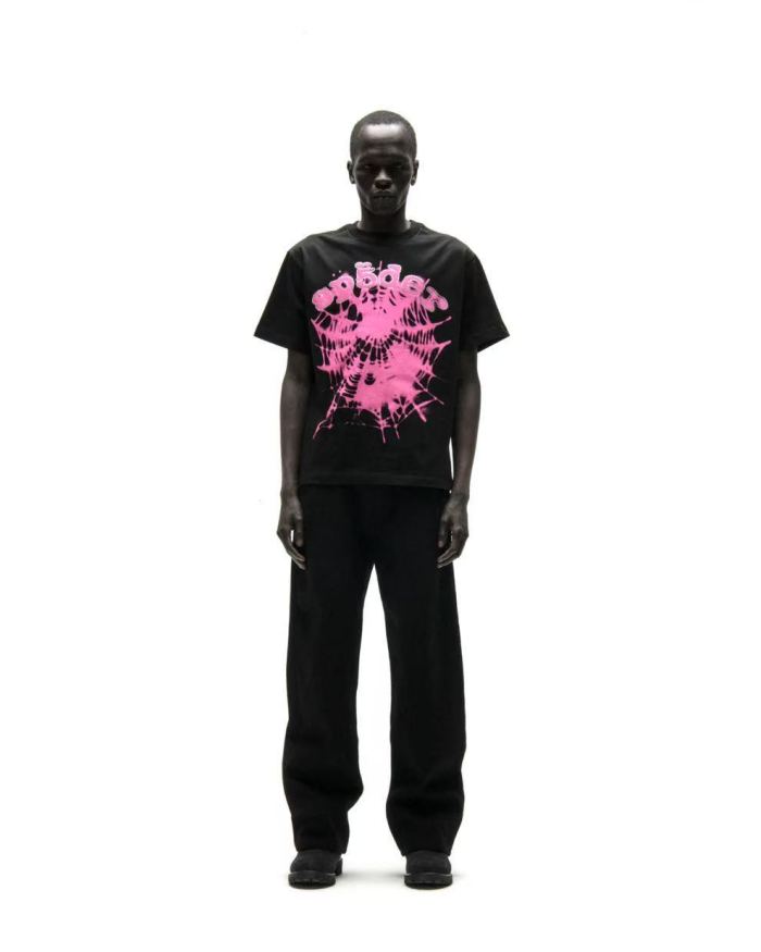 [Big & Tall for weights up to 220 lbs]1:1 quality version Rhinestone Pink Letter Pink Mesh Print Tee 28971639