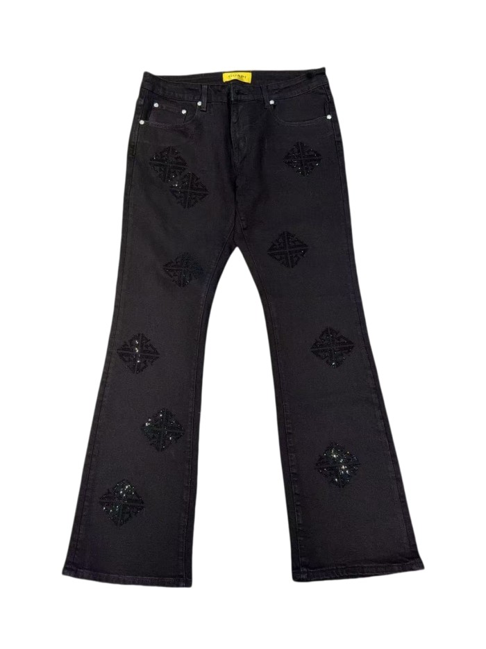 1:1 quality version Rhombus Geometry Hot Drilling Slightly Flared Jeans 3 colors 28972577