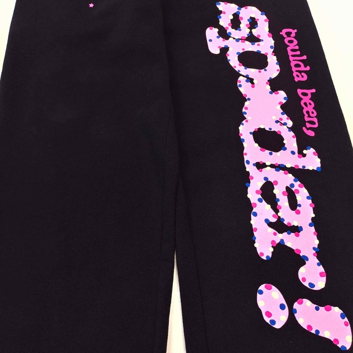[Big & Tall for weights up to 220 lbs]1:1 quality version Pink Letters and White Mesh Black Print Hoodie & Pants Set 28971642