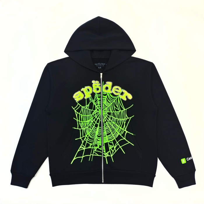 [Big & Tall for weights up to 220 lbs]1:1 quality version Green Letter Rhinestone Zipper Print Hoodie 28971640