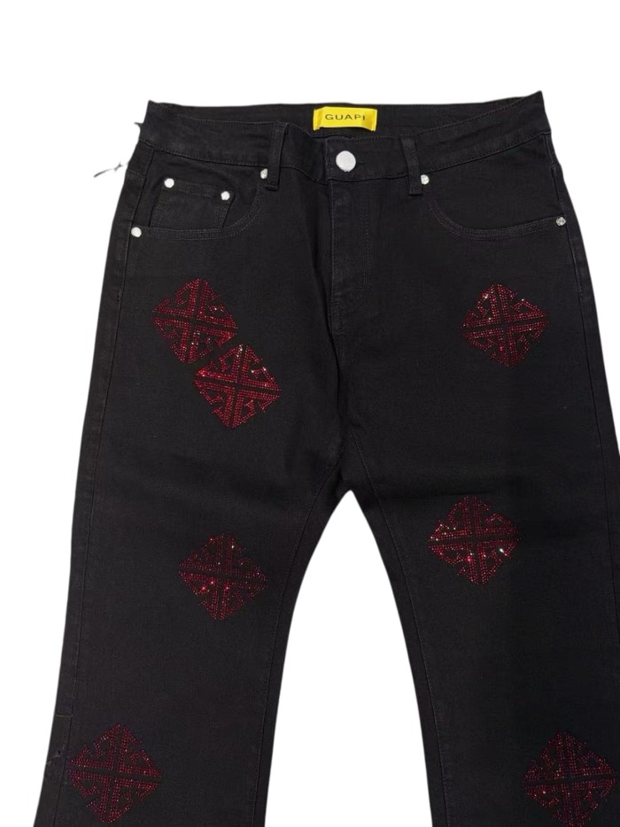 1:1 quality version Rhombus Geometry Hot Drilling Slightly Flared Jeans 3 colors 28972577