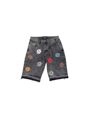 1:1 quality version Leather G Logo Embroidered Frayed Edge Washed Denim Shorts 3 colors 28972576