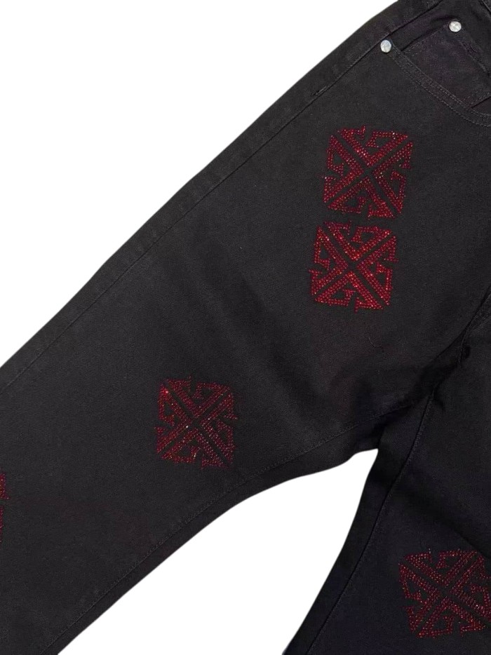 1:1 quality version Rhombus Geometry Hot Drilling Slightly Flared Jeans 3 colors 28972577