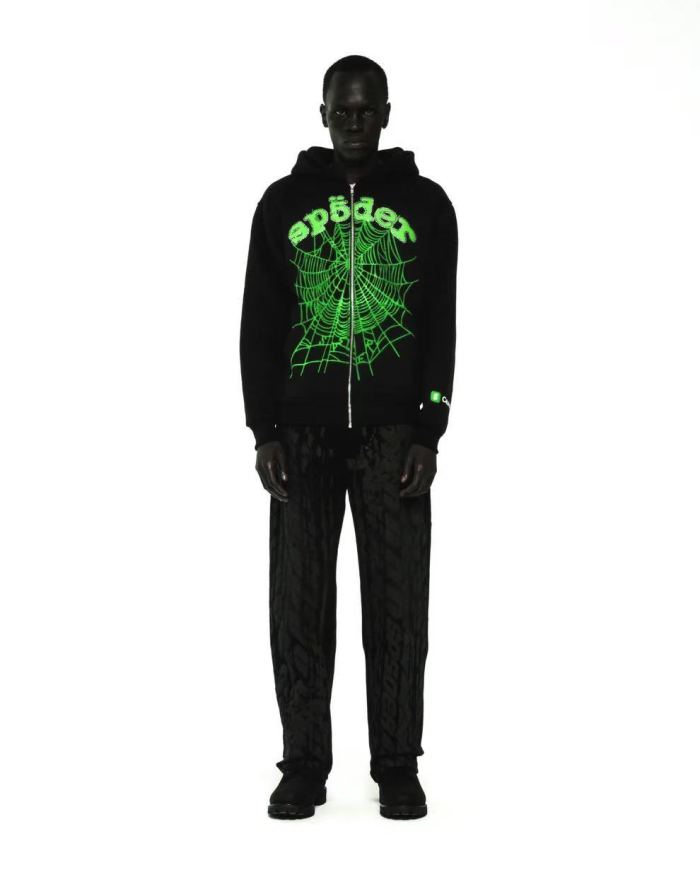 [Big & Tall for weights up to 220 lbs]1:1 quality version Green Letter Rhinestone Zipper Print Hoodie 28971640