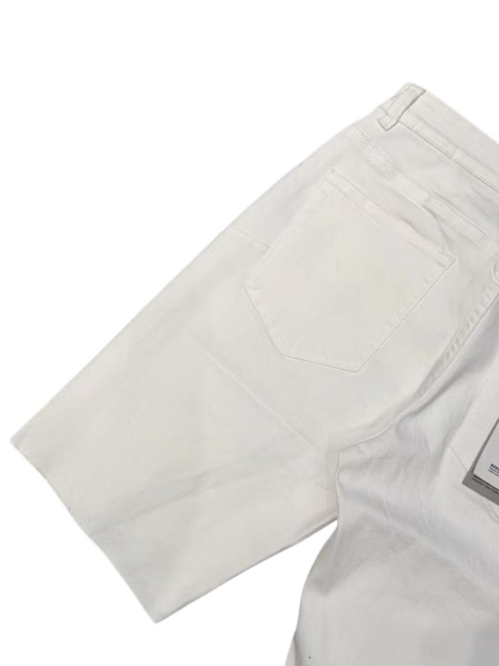 1:1 quality version Ripped Paisley White Denim Shorts 28972580