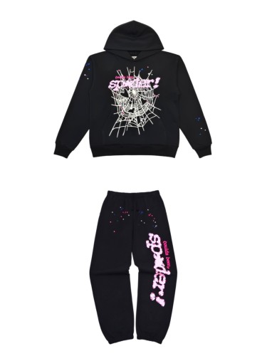 [Big & Tall for weights up to 220 lbs]1:1 quality version Pink Letters and White Mesh Black Print Hoodie & Pants Set 28971642