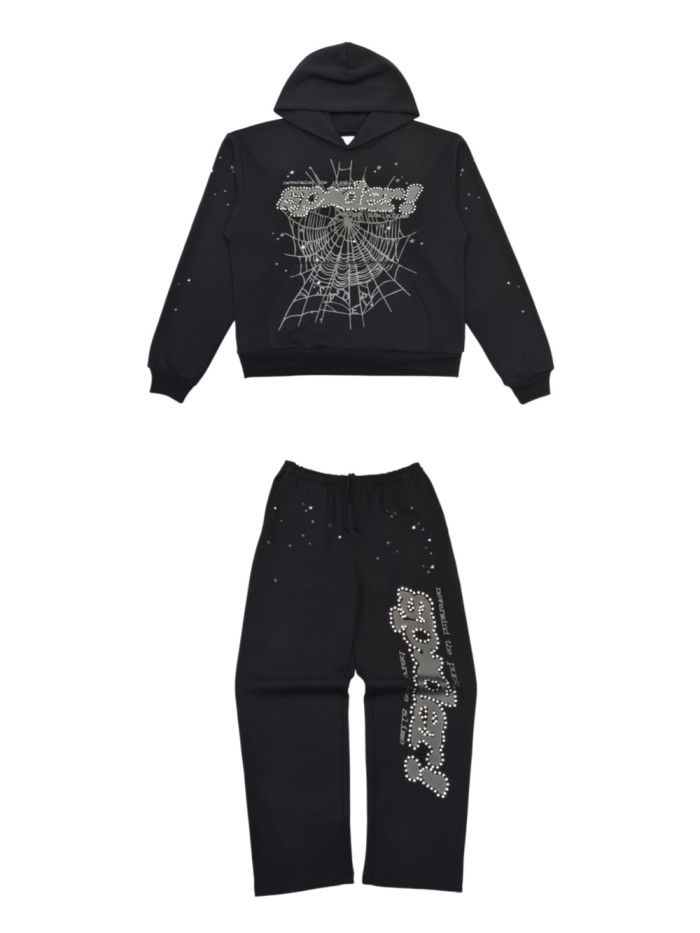 [Big & Tall for weights up to 220 lbs]1:1 quality version Black Letter With Rhinestone V2 Print Hoodie & Pants Set 28971641