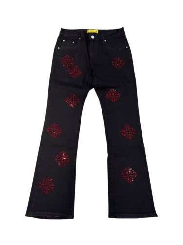 1:1 quality version Rhombus Geometry Hot Drilling Slightly Flared Jeans 3 colors 28972577