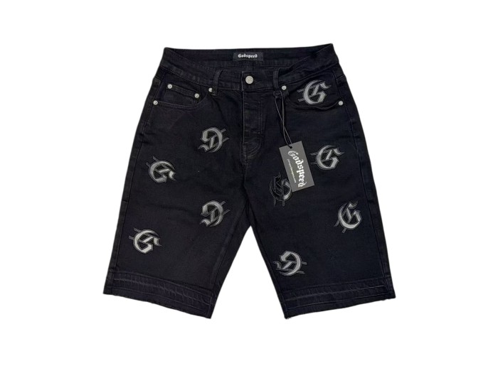 1:1 quality version Leather G Logo Embroidered Frayed Edge Washed Denim Shorts 3 colors 28972576