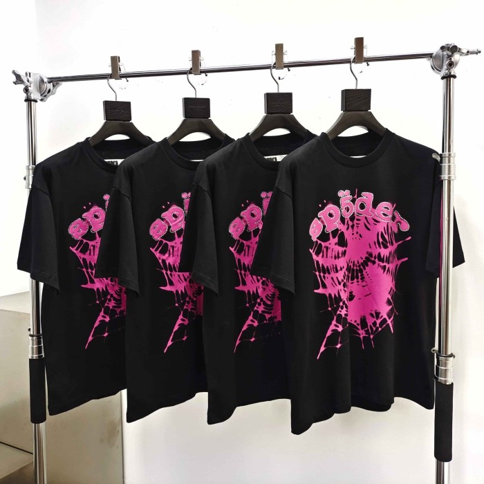 [Big & Tall for weights up to 220 lbs]1:1 quality version Rhinestone Pink Letter Pink Mesh Print Tee 28971639