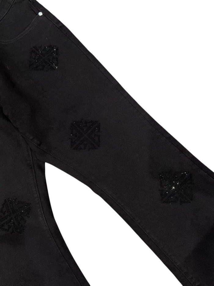 1:1 quality version Rhombus Geometry Hot Drilling Slightly Flared Jeans 3 colors 28972577