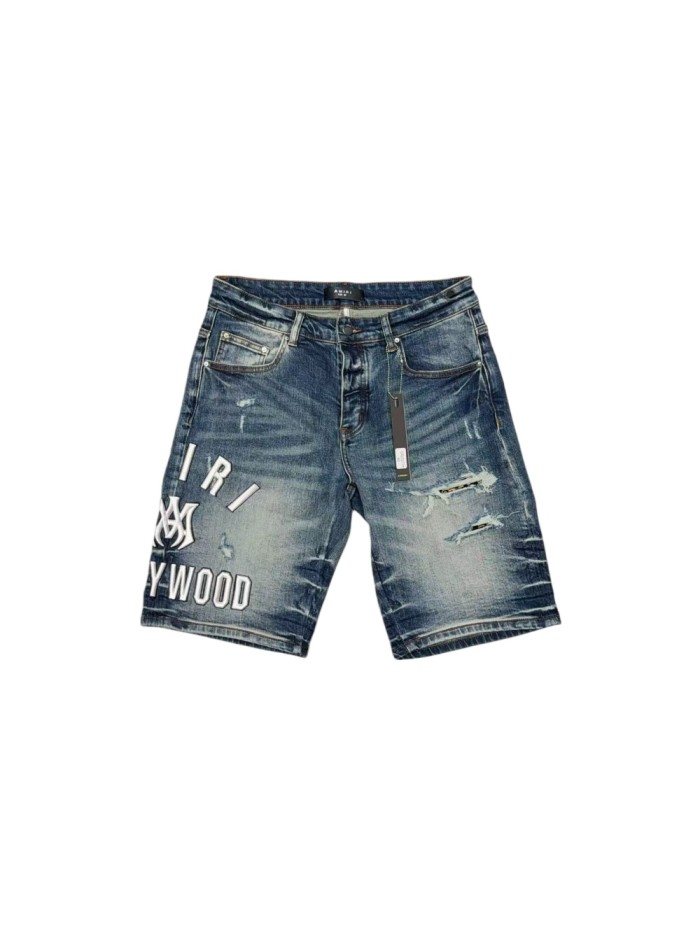 1:1 quality version Hollywood 3D Letter Embroidered Denim Shorts 28972417
