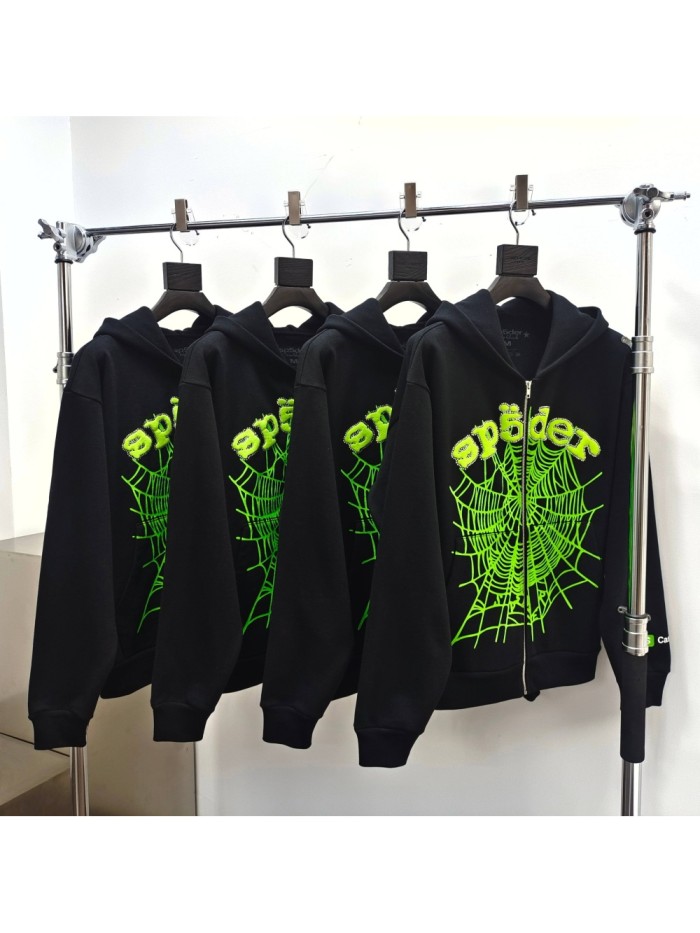 [Big & Tall for weights up to 220 lbs]1:1 quality version Green Letter Rhinestone Zipper Print Hoodie 28971640