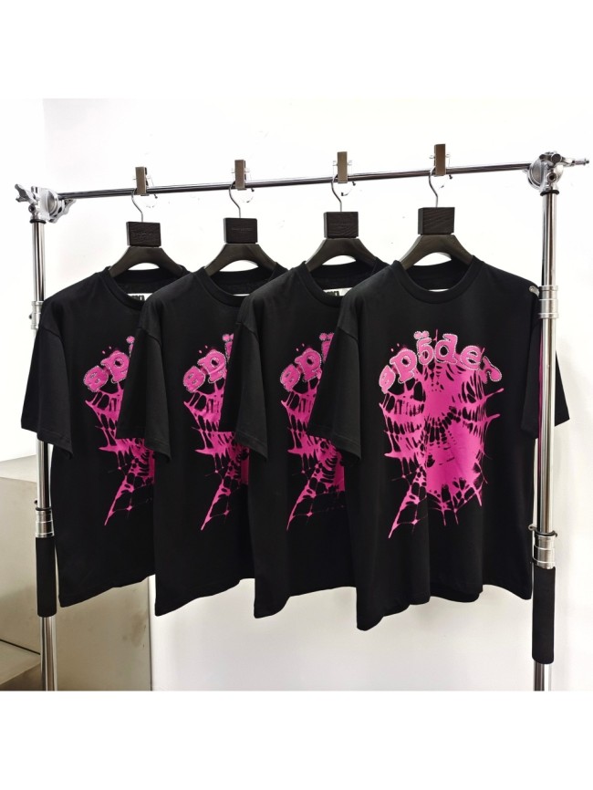 [Big & Tall for weights up to 220 lbs]1:1 quality version Rhinestone Pink Letter Pink Mesh Print Tee 28971639