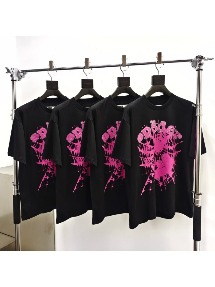 [Big & Tall for weights up to 220 lbs]1:1 quality version Rhinestone Pink Letter Pink Mesh Print Tee 28971639