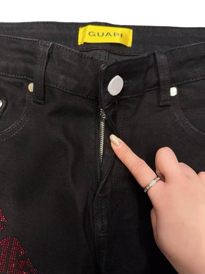 1:1 quality version Rhombus Geometry Hot Drilling Slightly Flared Jeans 3 colors 28972577