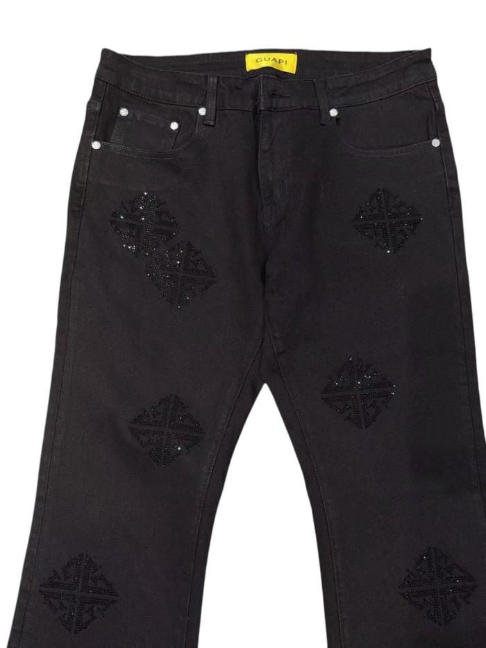 1:1 quality version Rhombus Geometry Hot Drilling Slightly Flared Jeans 3 colors 28972577