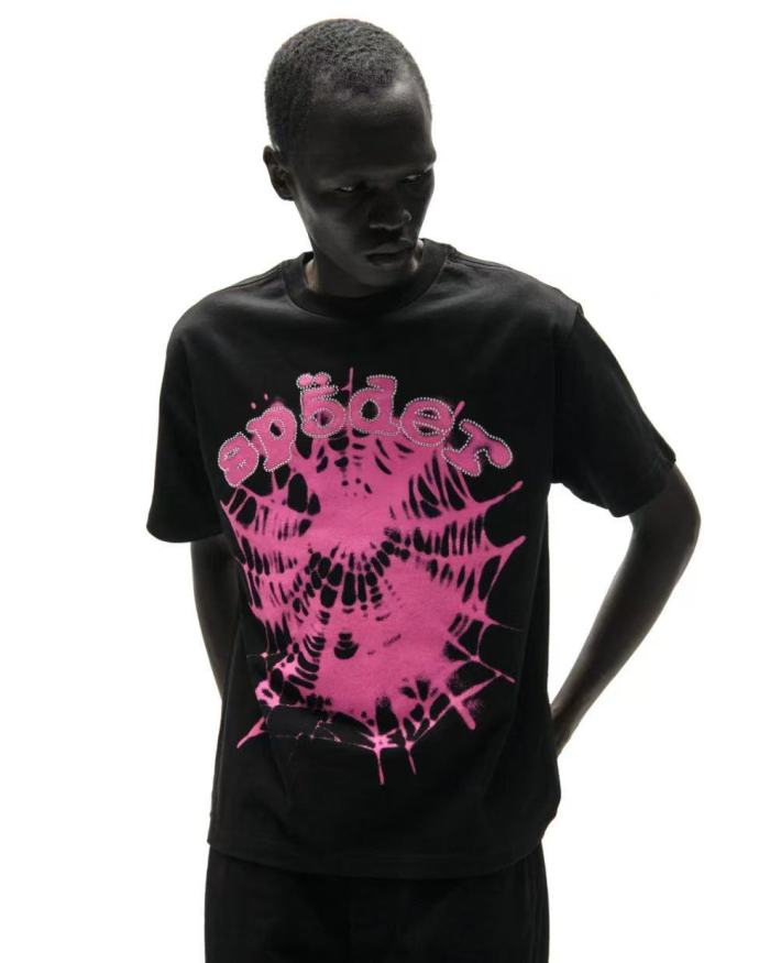 [Big & Tall for weights up to 220 lbs]1:1 quality version Rhinestone Pink Letter Pink Mesh Print Tee 28971639