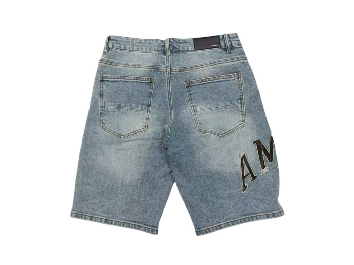1:1 quality version Black Gray Logo Embroidered Ripped Denim Shorts 28972418