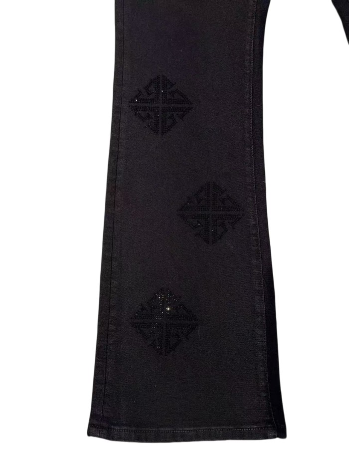 1:1 quality version Rhombus Geometry Hot Drilling Slightly Flared Jeans 3 colors 28972577
