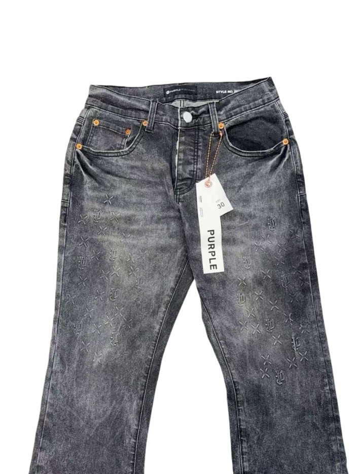 1:1 quality version Ash Gray Cross Pattern Embroidered Slightly Flared Jeans 28972587