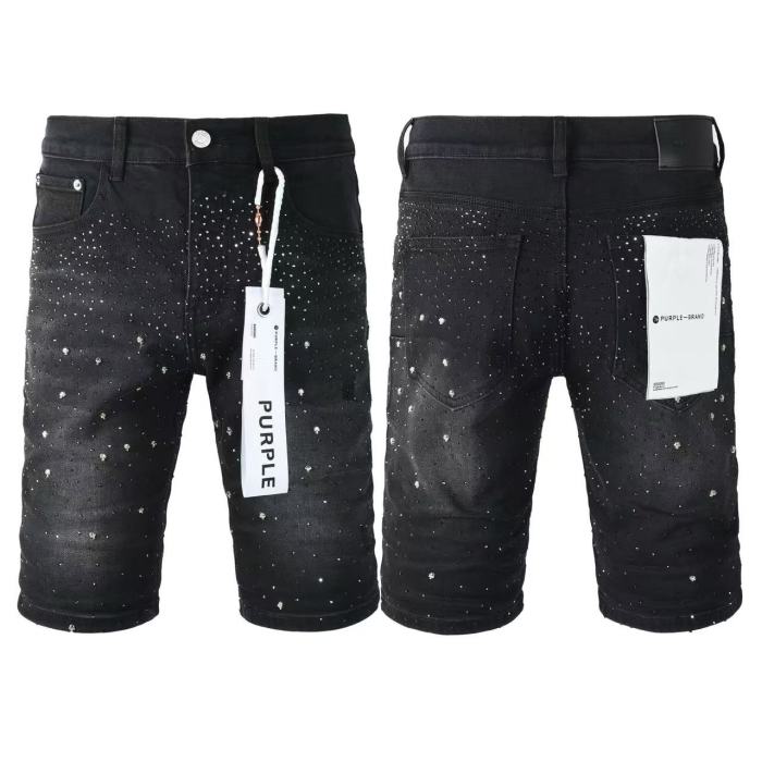 1:1 quality version Full Black Rhinestone Denim Shorts 28972582
