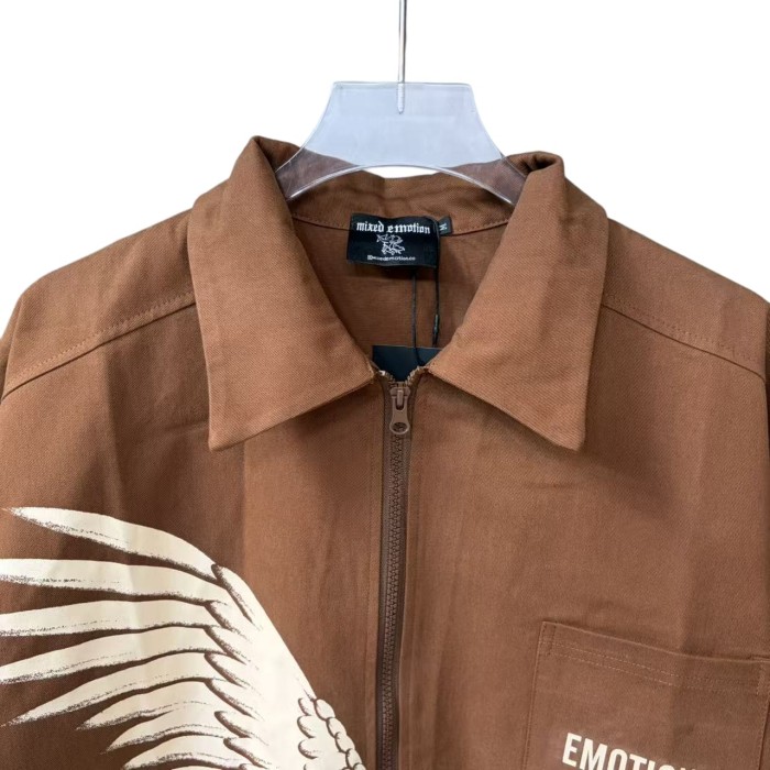 Wing Print Zip-Up Shirt Zip-Up Brown Cotton Oversized Shirt 2 colors 28977953