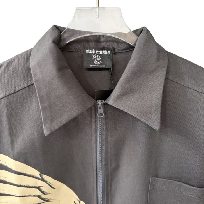 Wing Print Zip-Up Shirt Zip-Up Brown Cotton Oversized Shirt 2 colors 28977953