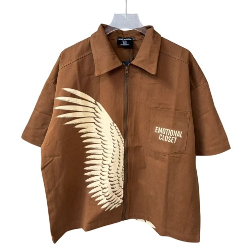 Wing Print Zip-Up Shirt Zip-Up Brown Cotton Oversized Shirt 2 colors 28977953