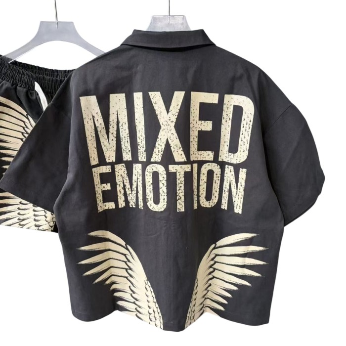 Wing Print Zip-Up Shirt Zip-Up Brown Cotton Oversized Shirt 2 colors 28977953