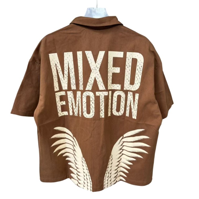 Wing Print Zip-Up Shirt Zip-Up Brown Cotton Oversized Shirt 2 colors 28977953