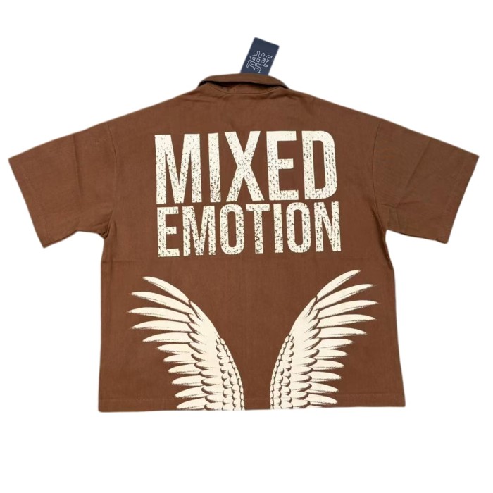 Wing Print Zip-Up Shirt Zip-Up Brown Cotton Oversized Shirt 2 colors 28977953