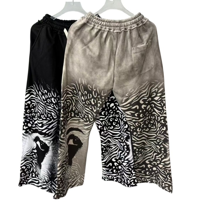 Zebra Stripe Patchwork Sweatpants Gothic Letter Print Wide Leg Pants 2 colors 28978903