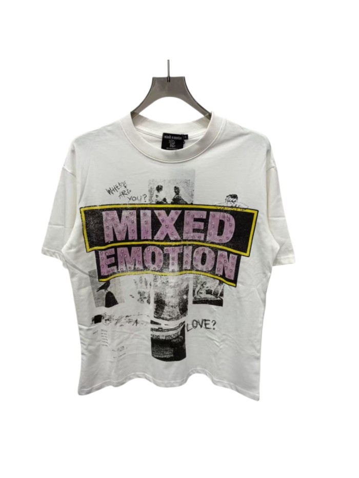 Rhinestone Collage Print T-Shirt - Letter Vintage Washed tee 28978789