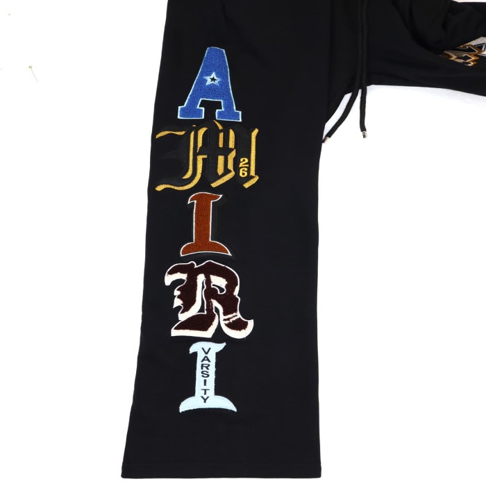 Vintage Gothic Letter Print Black Hoodie & Wide Leg Sweatpants Set 28979077