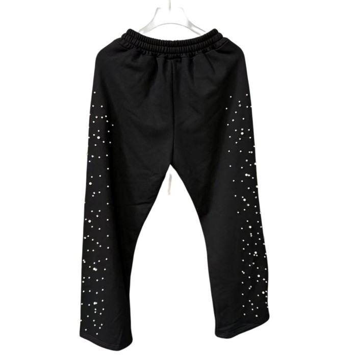 Rhinestone Gothic Letter Print Sweatpants Black Drawstring Streetwear Pants 28978896