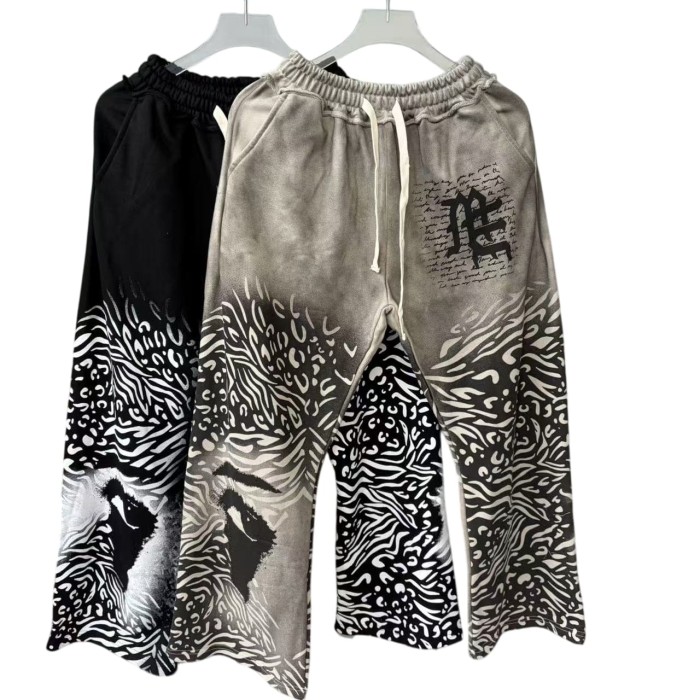 Zebra Stripe Patchwork Sweatpants Gothic Letter Print Wide Leg Pants 2 colors 28978903