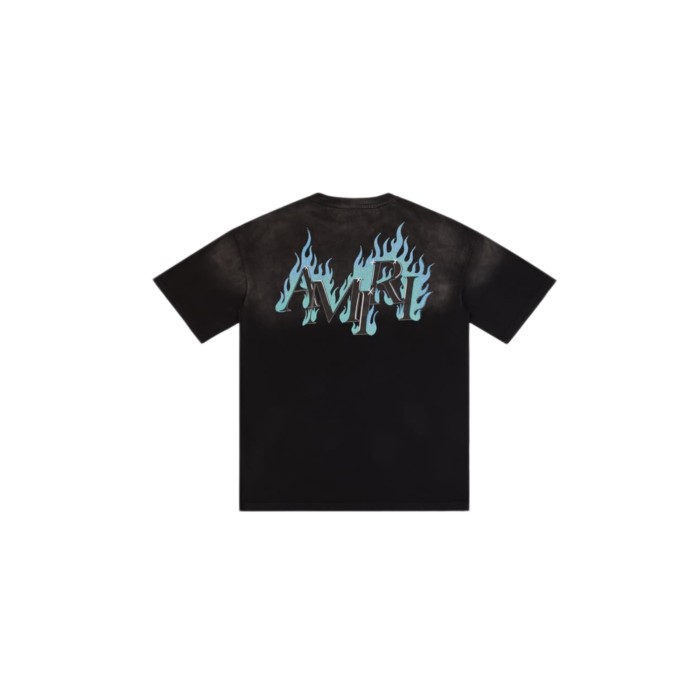 Flame Print Rhinestone Letter Washed Distressed T-Shirt Tee 2 colors 28979048