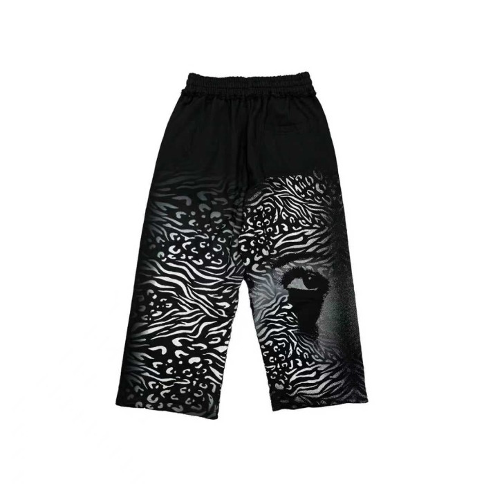 Zebra Stripe Patchwork Sweatpants Gothic Letter Print Wide Leg Pants 2 colors 28978903