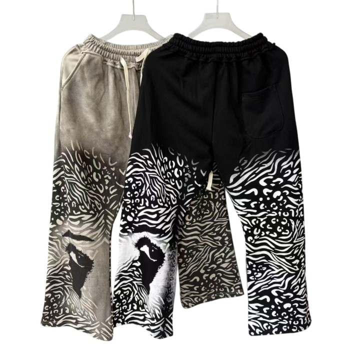 Zebra Stripe Patchwork Sweatpants Gothic Letter Print Wide Leg Pants 2 colors 28978903