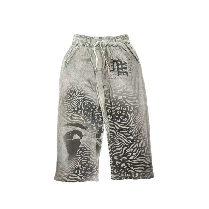 Zebra Stripe Patchwork Sweatpants Gothic Letter Print Wide Leg Pants 2 colors 28978903