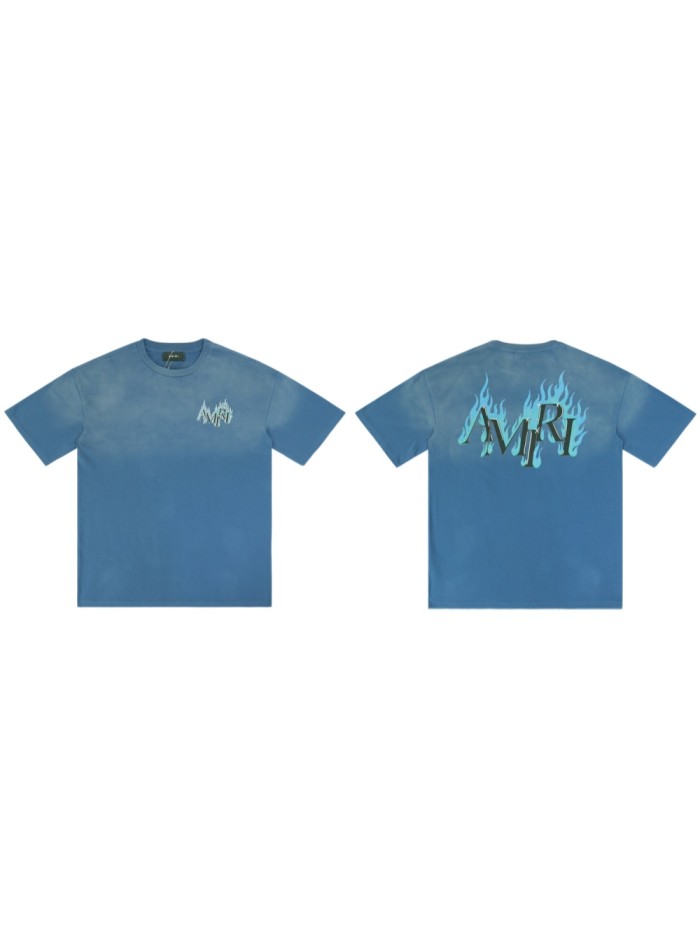 Flame Print Rhinestone Letter Washed Distressed T-Shirt Tee 2 colors 28979048