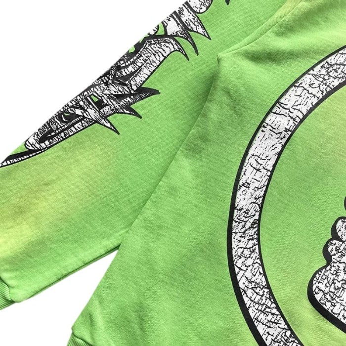 1:1 quality version Logo Graffiti Fluorescent Green Print Washed Hoodie 28996169