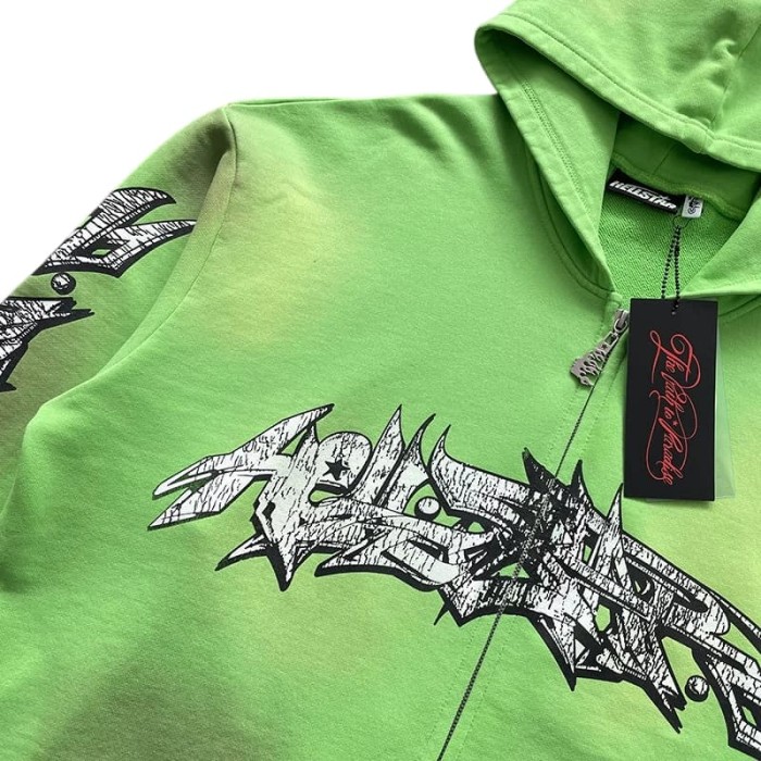 1:1 quality version Logo Graffiti Fluorescent Green Print Washed Hoodie 28996169