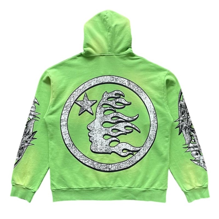 1:1 quality version Logo Graffiti Fluorescent Green Print Washed Hoodie 28996169