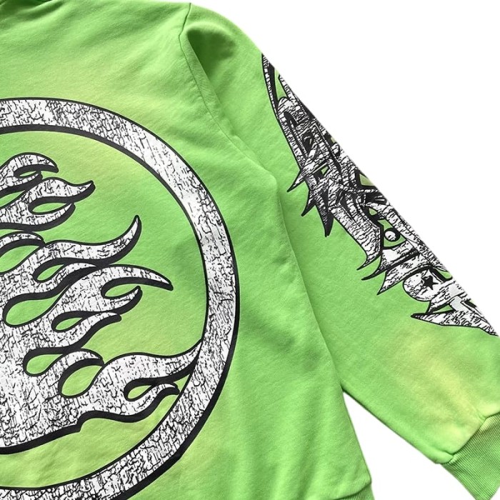 1:1 quality version Logo Graffiti Fluorescent Green Print Washed Hoodie 28996169