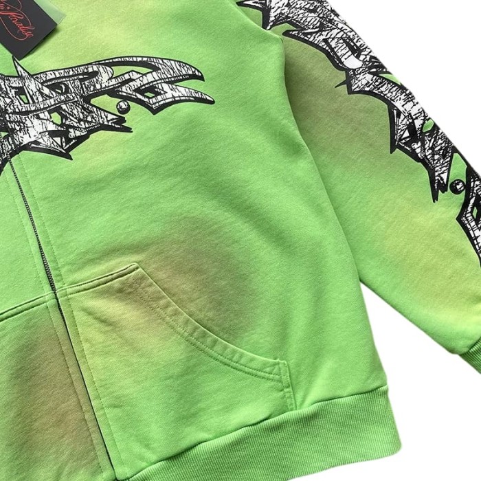 1:1 quality version Logo Graffiti Fluorescent Green Print Washed Hoodie 28996169