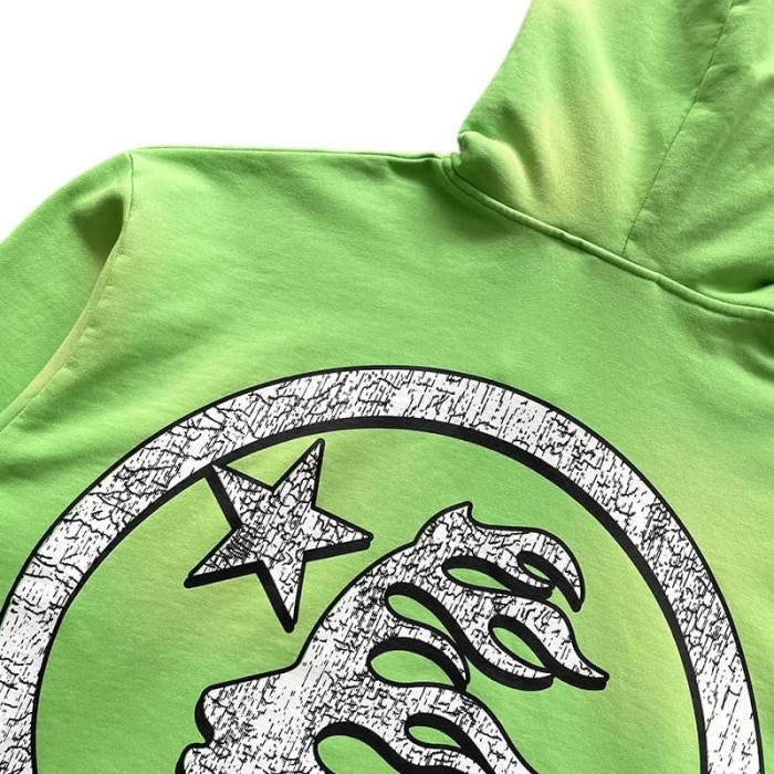 1:1 quality version Logo Graffiti Fluorescent Green Print Washed Hoodie 28996169